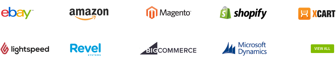 Connect Shopify, WooCommerce, BigCommerce, Magento, LightSpeed Retail, Revel iPad POS, Clover POS, Square, Acumatica, Amazon, eBay, X-cart! Connect Shopify, WooCommerce, BigCommerce, Magento, LightSpeed Retail, Revel iPad POS, Clover POS, Square, Acumatica, Amazon, eBay, X-cart!